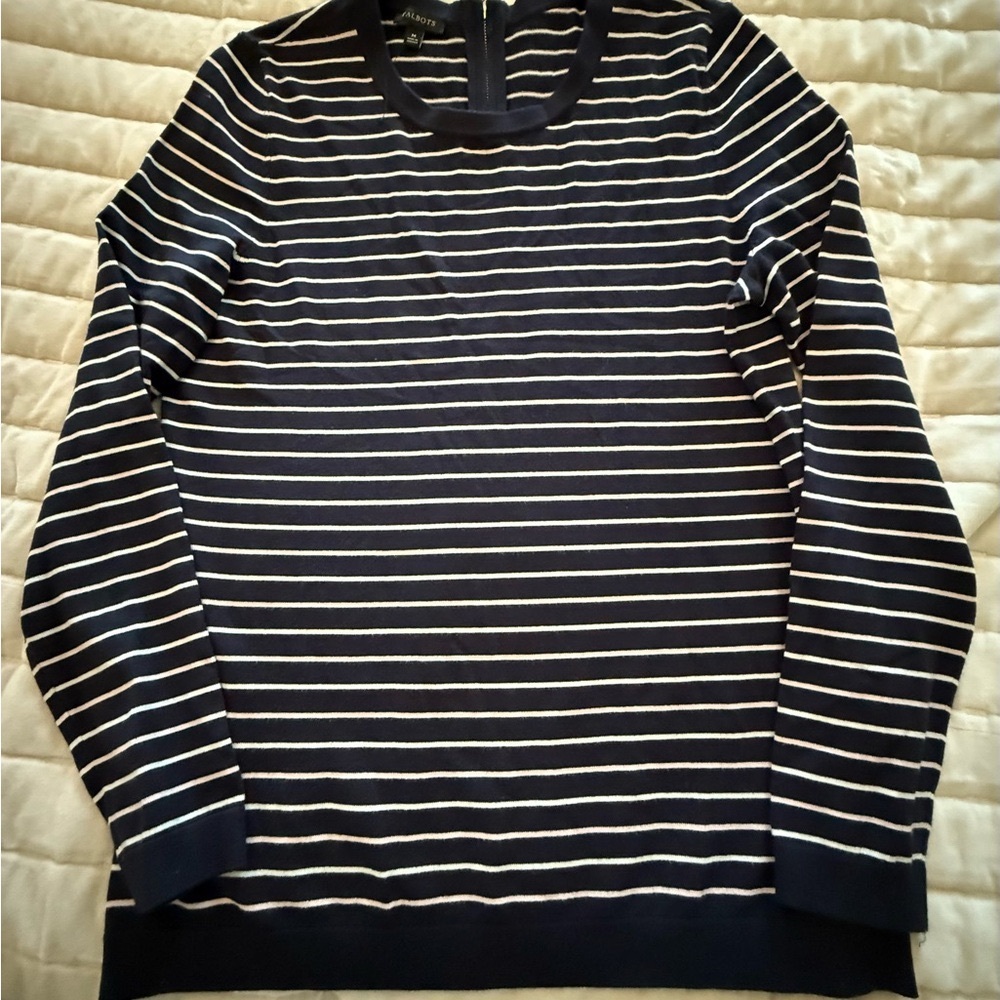 Talbots Navy and White Striped Sweater
